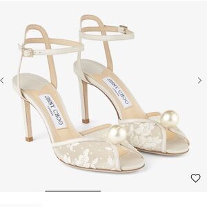 Jimmy Choo Ivory Lace Heels with Pearl Accent